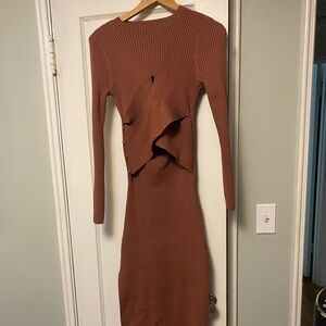 Astr Dusty Rose Ribbed Long Sleeve Dress